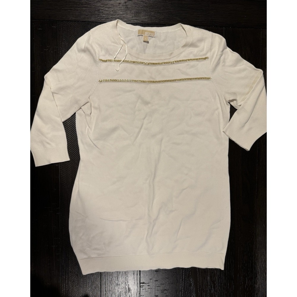 Michael Kors Knit Sweater Top Size XL Cream Off White Gold Chain